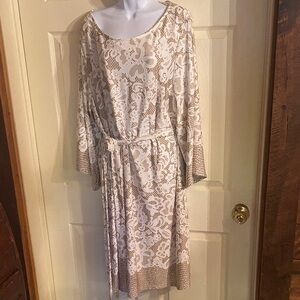 Cato Cream and Brown Floral Long Sleeve Dress